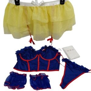 Womens Lingerie Costume Set Blue Red Yellow Skirt Corset Thong Size L